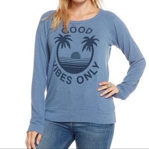Chaser Good Vibes Only Graphic Blue Pullover Sweatshirt Large